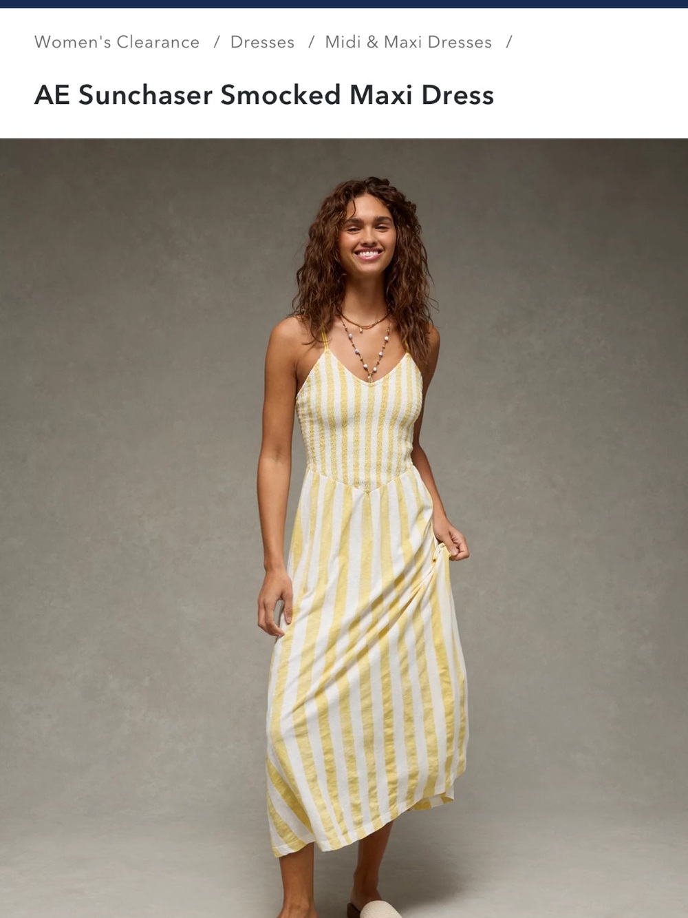 American Eagle Outfitters Yellow and White Striped Smocked Maxi Dress